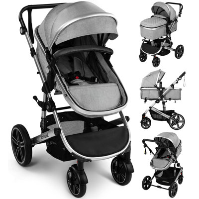 Convertible Baby Stroller for Travel, Folding High Landscape Infant Carriage,Gray