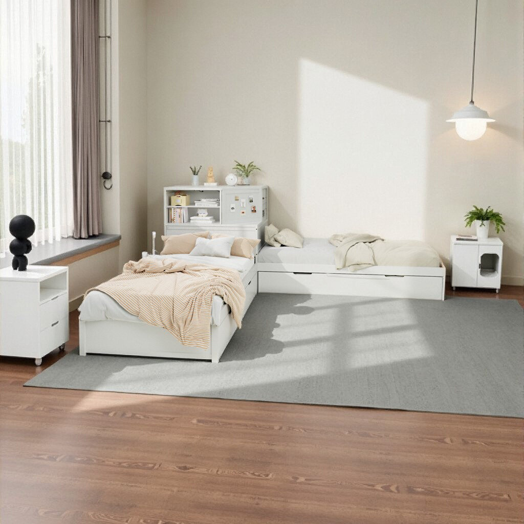 Latitude Run® L-Shaped 3-in-1 Combination Bed - Twin Beds with Trundle ...