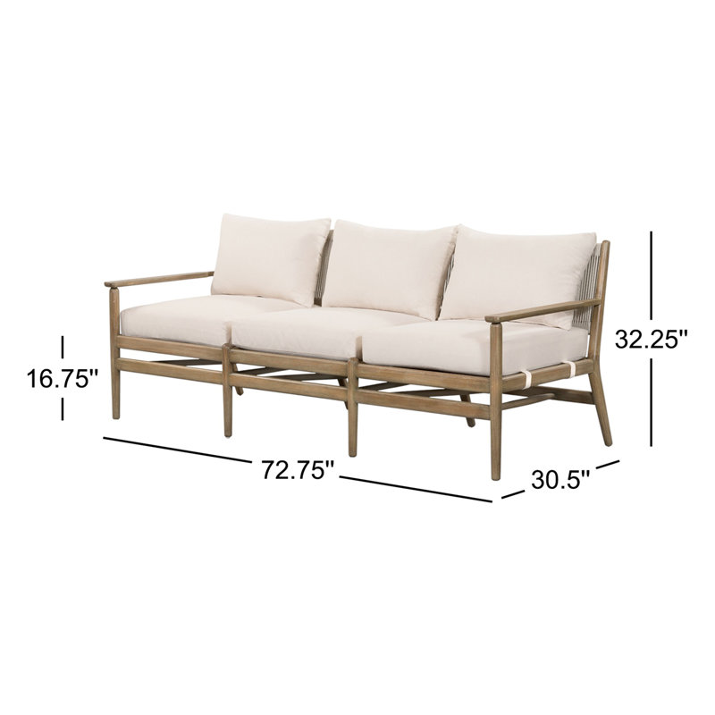 Rosen Outdoor 3 - Seat Patio Sofa, Natural Eucalyptus, Lakin Oat