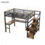 Lit mezzanine avec lumière DEL et station de charge, lit mezzanine en métal avec bureau et escalier, lit mezzanine avec garde-robe pour enfants-1893885480