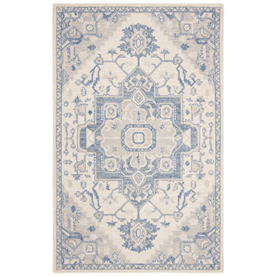 Tapis en coton touffeté à la main bleu / ivoire Cuvier
