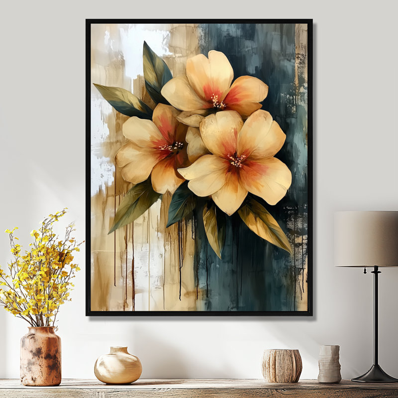 «Vibrant Countryside Flowers Bouquet», art mural fleurs, H 20 po x l 12 po, Reproduction avec cadre flottant, Noir
