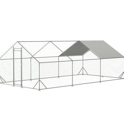 Cage à poulets en treillis galvanisé avec protection imperméable et protectrice amovible pour de multiples espaces extérieurs L 10 pi x l 20 pi l 6,56 po