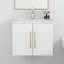 Meuble-lavabo mural 24 po avec lavabo, meuble-lavabo à double porte, charnières à fermeture en douceur, cuve en céramique, poignée en métal doré, blanc brillant-122379999