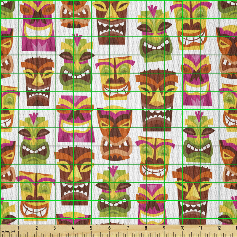 Daijanay Sixties Retro inspired Hawaiian Party Happy Tiki Pattern Colorful Fabric
