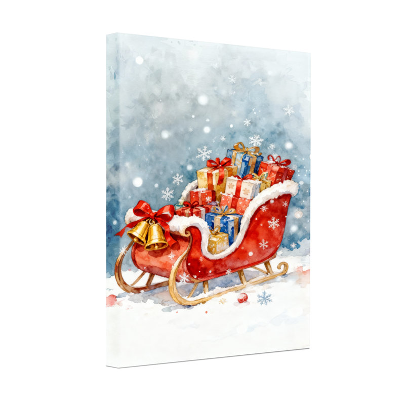 Traîneau de Noël avec cadeaux et flocons de neige