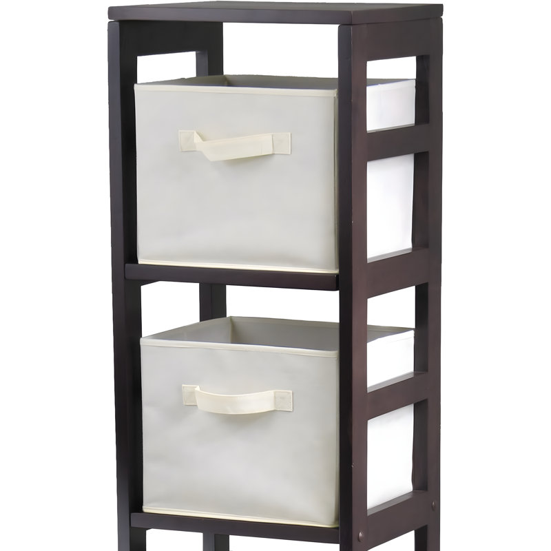 Winsome Wood 4-Section Storage Shelf With Foldable Fabric Baskets, Open Airy Design, Solid And Composite Wood Construction