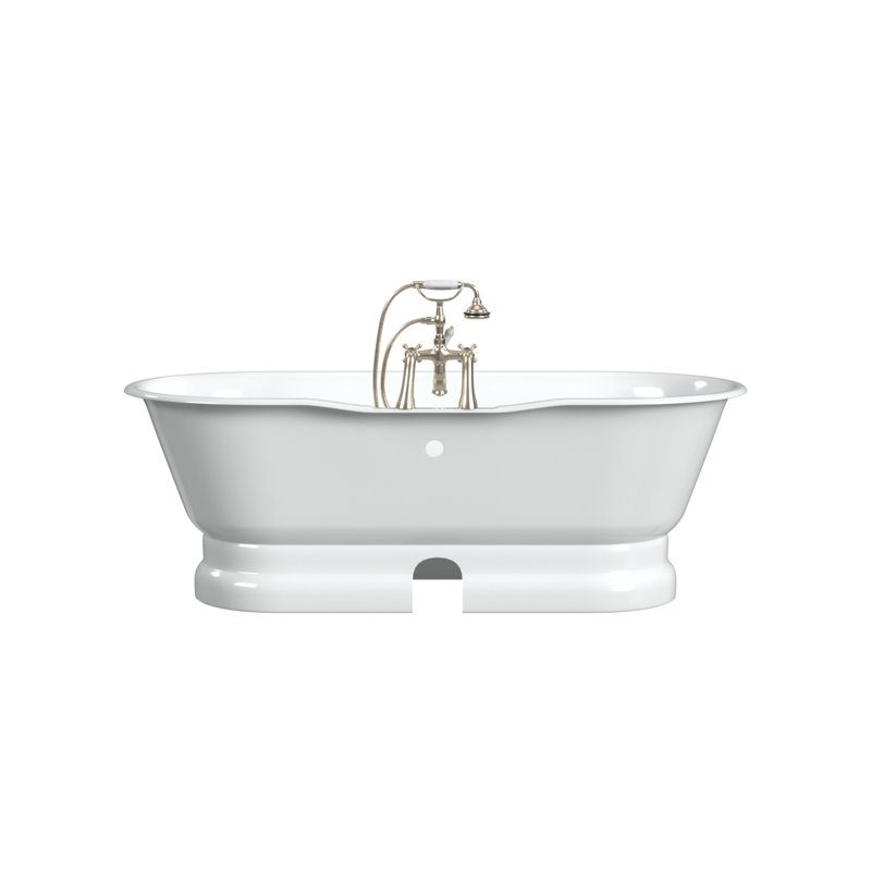 Regal 68'' L Soaking Bathtub, Cast Iron Pedestal Base, White Interior with White Exterior