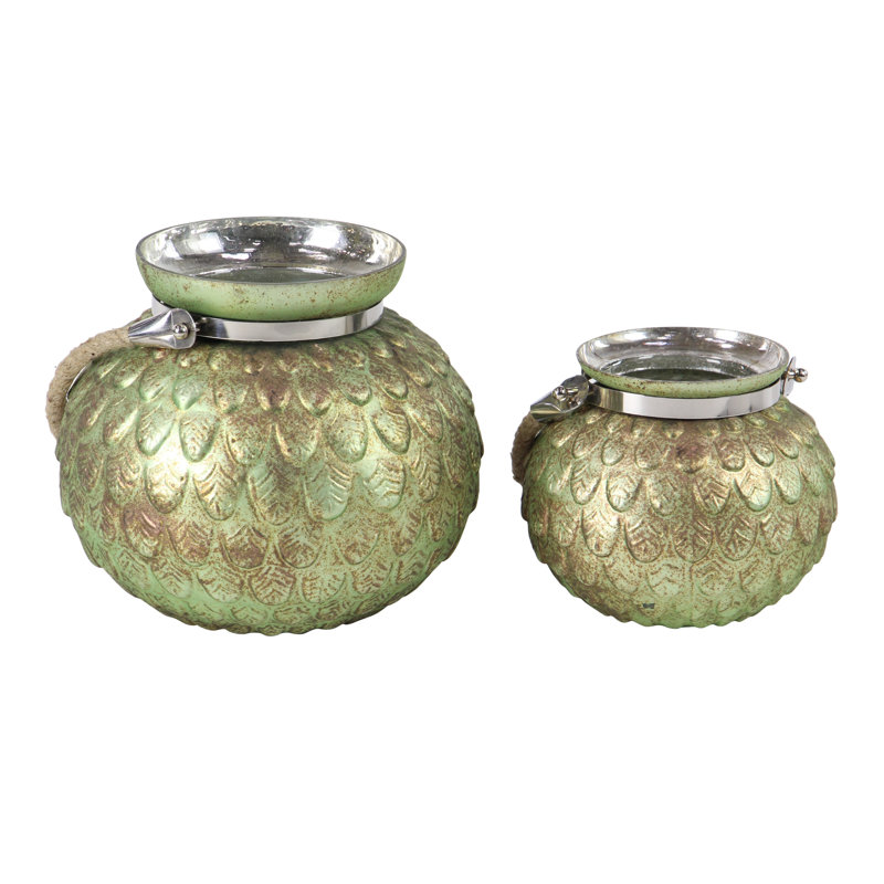 Glass Tabletop Lantern, Green