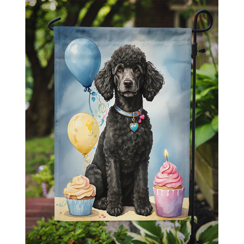 Drapeau de jardin «Happy Birthday», Grand caniche noir