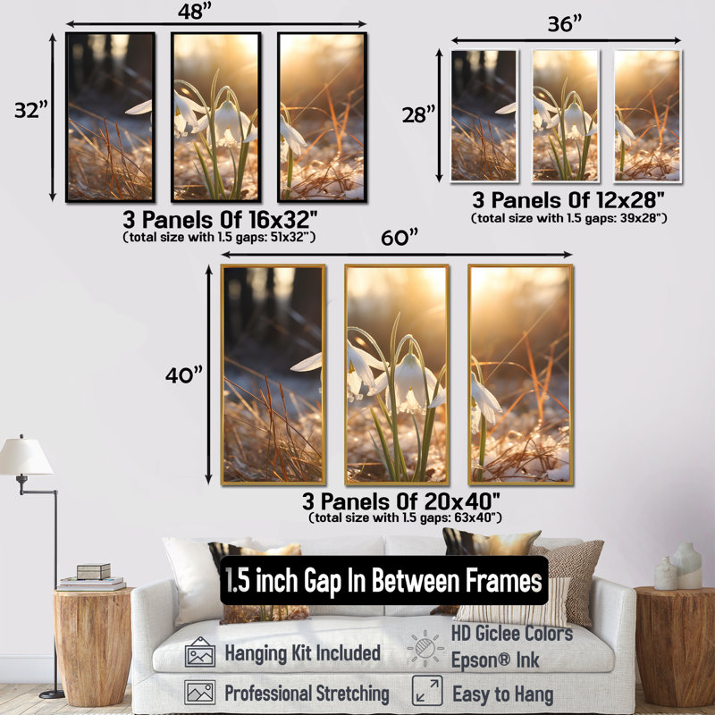 «Snowdrops Sunrise In Winter - Snowdrops», ensemble de reproduction d'art mural, H 40 po x l 60 po x P 1 po
