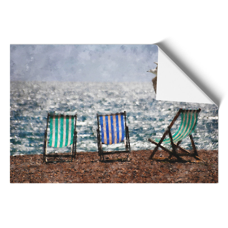 Seagull Over Brighton Beach Deckchairs - No Frame Print, 42cm H x 59cm W x 0.1cm D