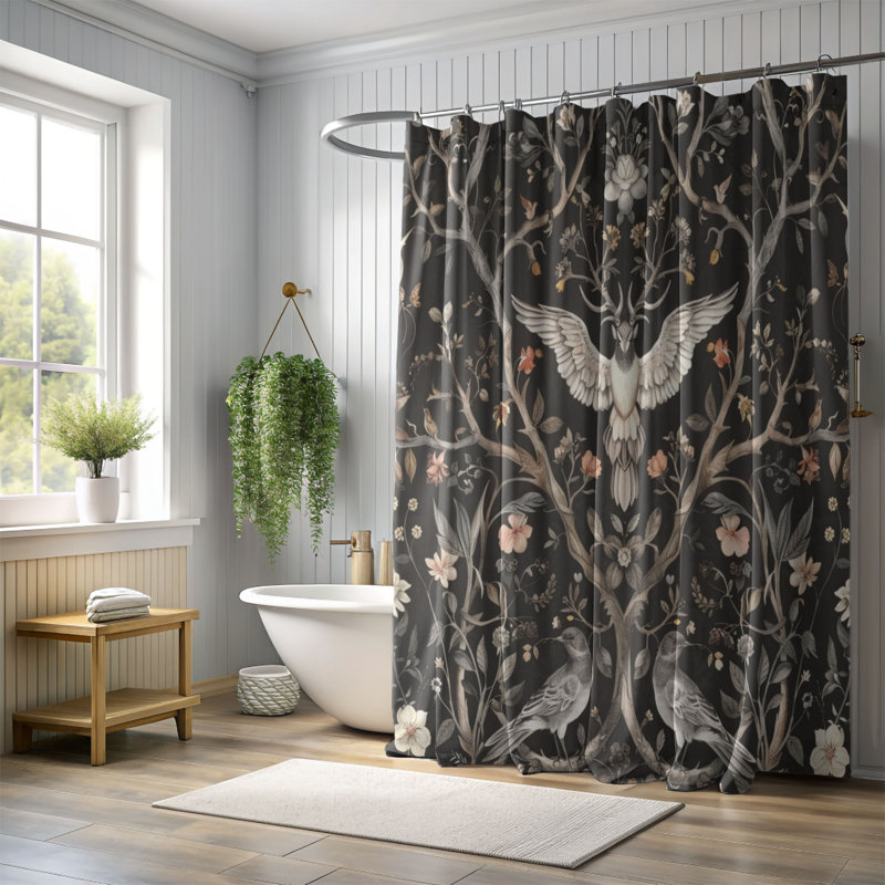 Black Bloom - Premium Shower Curtain, 74"H x 71"W