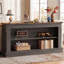 Console de 63 pouces avec rangement, long canapé d'entrée et table derrière le canapé-1073325382-1073325383