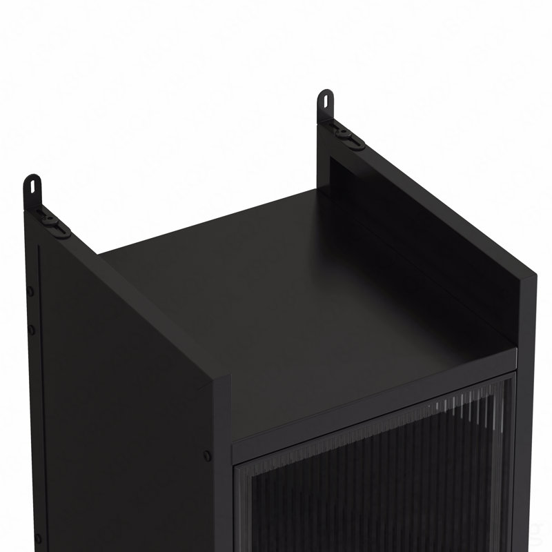 Four-Tier Glass Door Modern Storage Cabinet - Five-Tier Enclosed Storage, Black