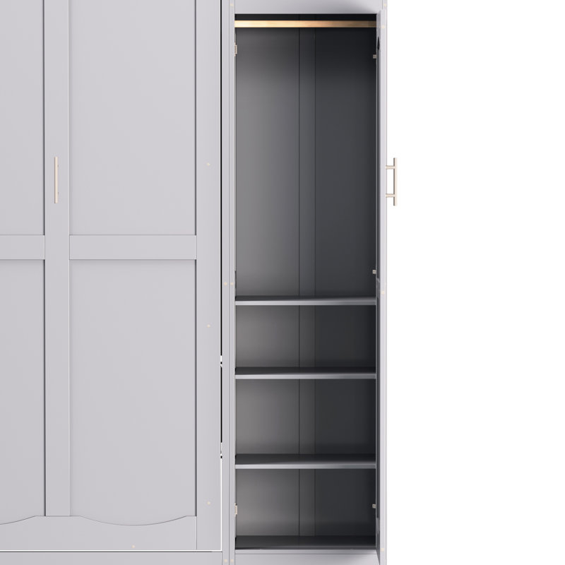 Queen Size Bed - Multifunctional Grey Foldable Platform Bedframe With 2 Wardrobe Storage, Ideal For Bedroom And Guest, Wood Storage Feature Design Arrangement In Shelf, Layout