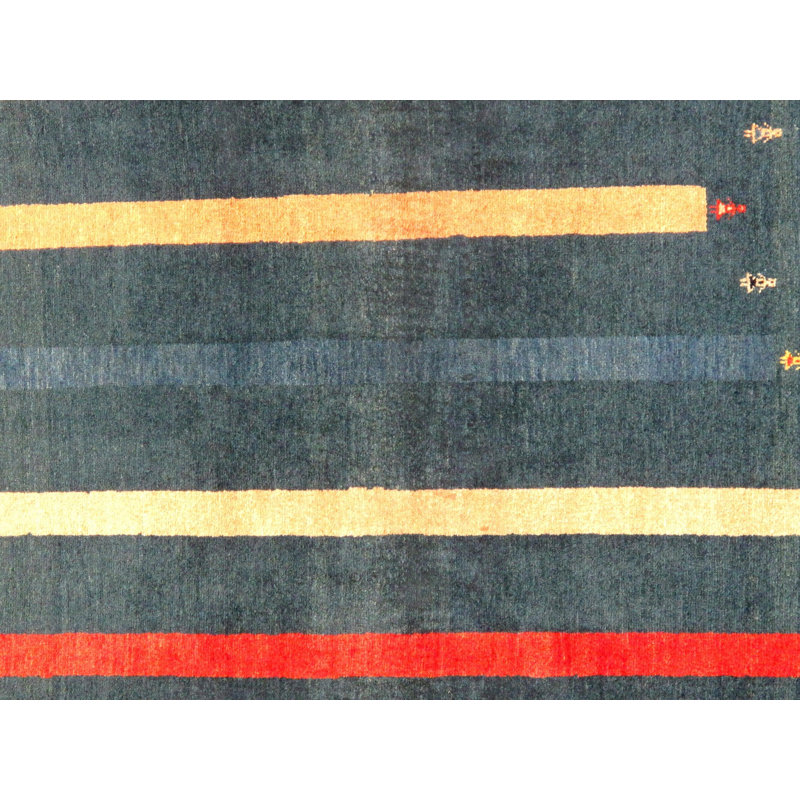 Tapis rouge / bleu en coton / laine noué à la main sans motif à la main et sans motif Pietari