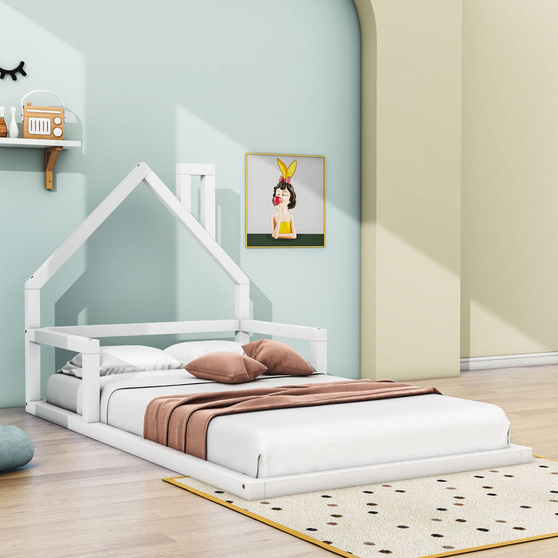 Twin Size Wood Platform Bed with Headboard, White