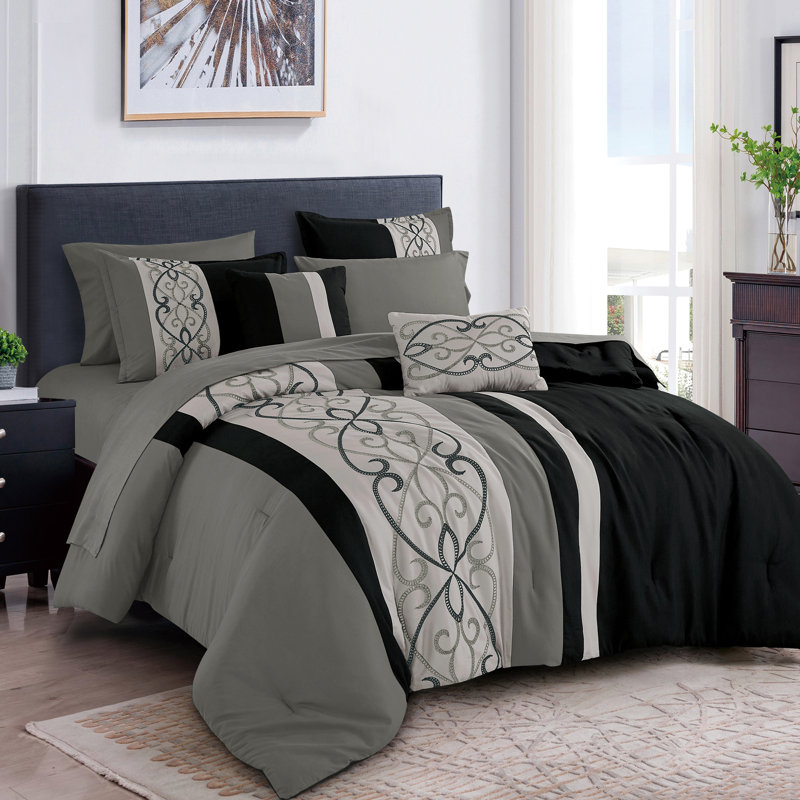 Kezia Luxury 9-piece Complete Bed-in-a-bag Set, King Comforter + 8 Additional Pieces