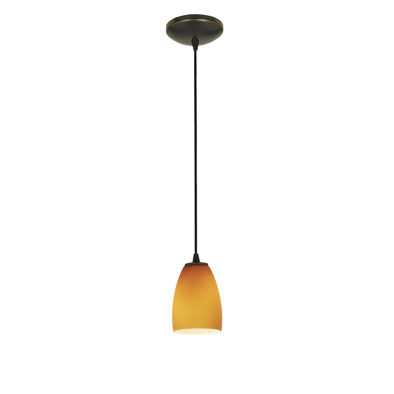 Luminaire suspendu en forme de cloche à 1 lumière Phinney, Ambre, Cordon, Bronze huilé