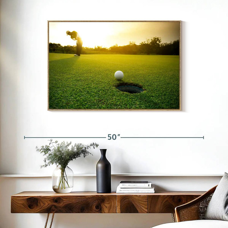 Coup de balle de golf, Cadre flottant en bois naturel, 37 po x 25 po