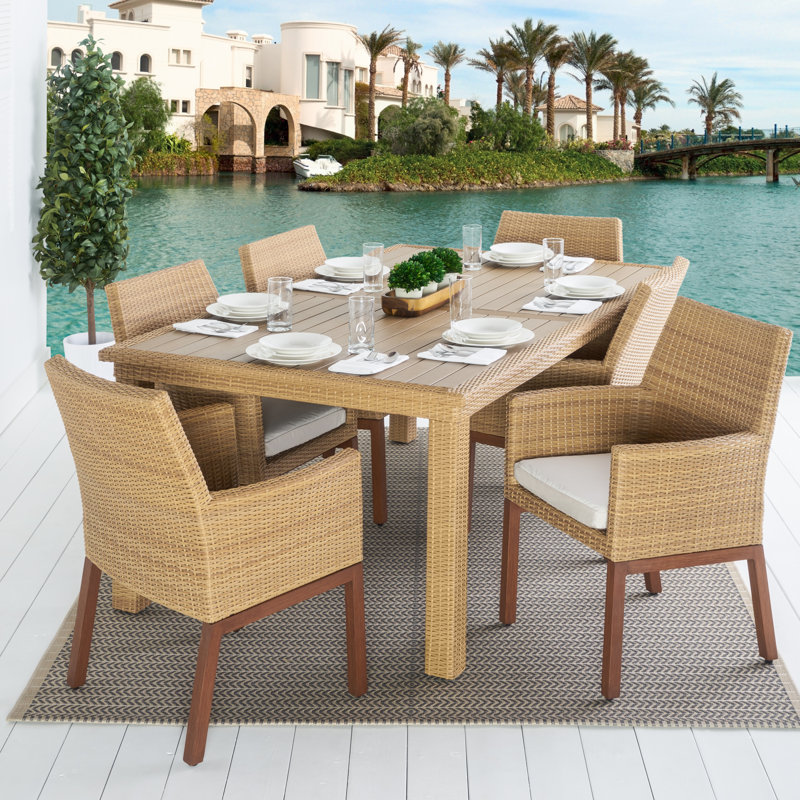 Milana 7 Piece Dining Set, Spectrum Cayenne Sunbrella® Plainweave