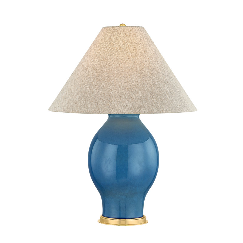 Lampe de table Westhorpe en laiton vieilli et céramique bleu français par Mark D. Sikes