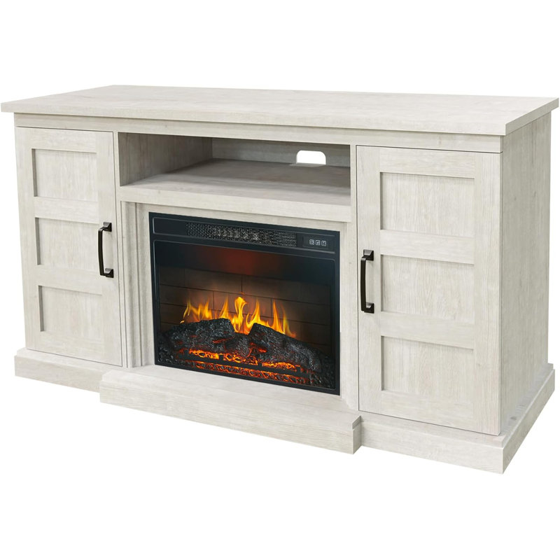 59” Tv Stand With 3D Fireplace,Modern Entertainment Center For Up To 65" Tvs,Highboy Design With Glass Barn Doors & Storage
