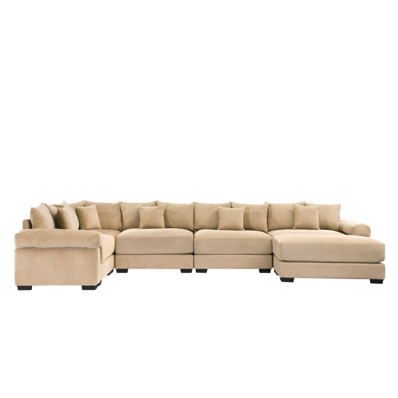 5-Seat Convertible Oversized Cloud Corduroy Modular Sectional Sofa With 1 Ottoman & 16 Throw Pillows For Living Rooms