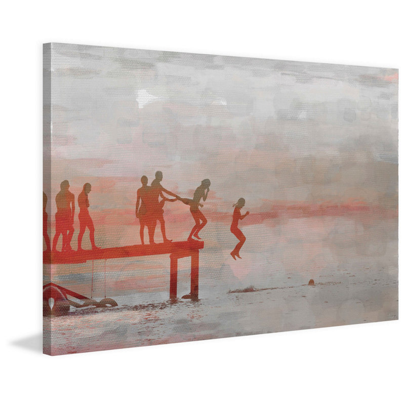 «Jump in Lake» par Parvez Taj - peinture sur toile tendue, H 24 po x l 36 po x P 1,5 po
