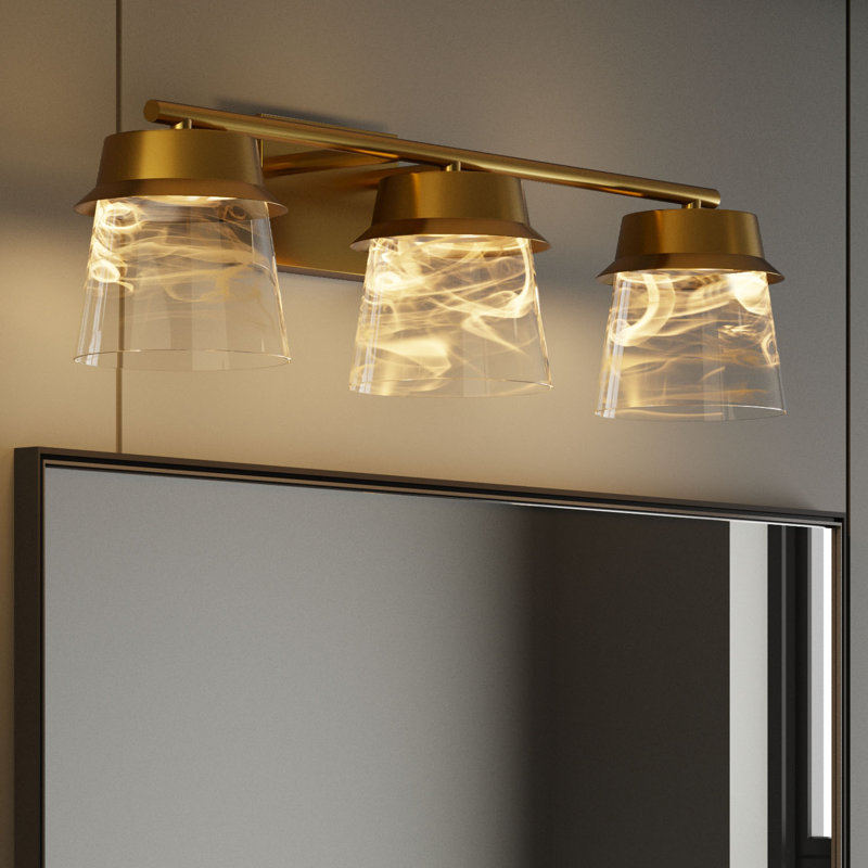 3 - Light 22.6W" LED Dimmable Gold Iron 3000K/4000K/5000K 3CCT ETL Certificated Vanity Light With Patterned Glass