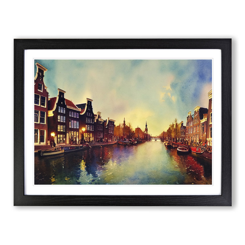 Amsterdam Canal Watercolour - Framed Print, 34cm H x 46cm W x 2cm D