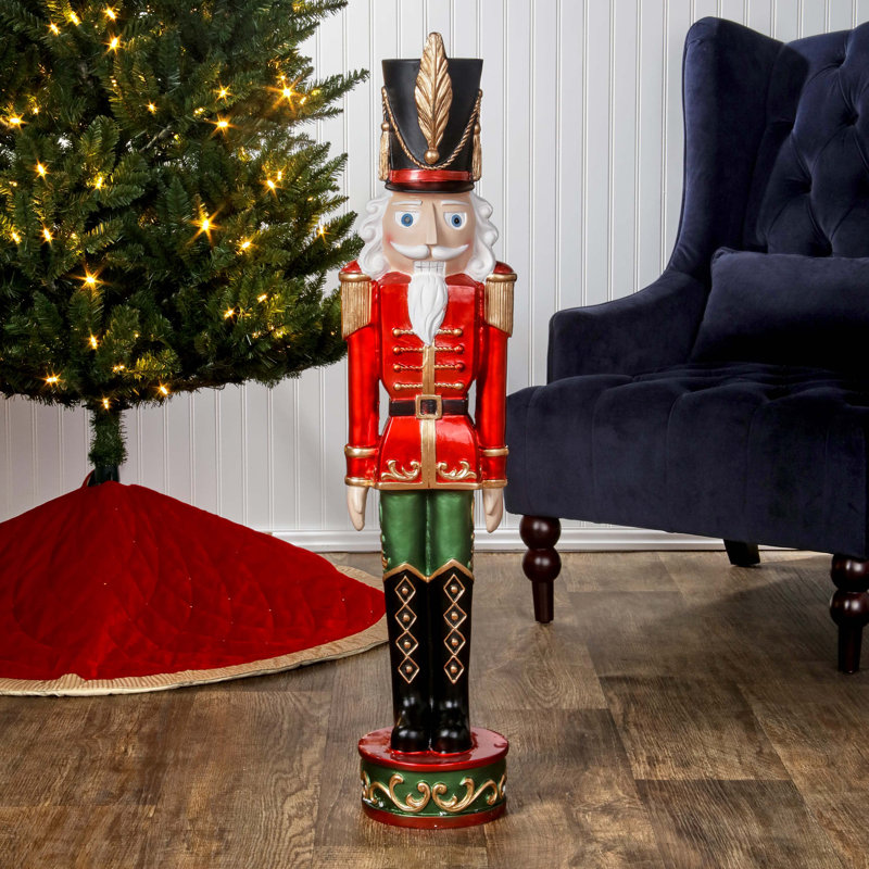 37-Inch Red and Green Resin Christmas Nutcracker Statue