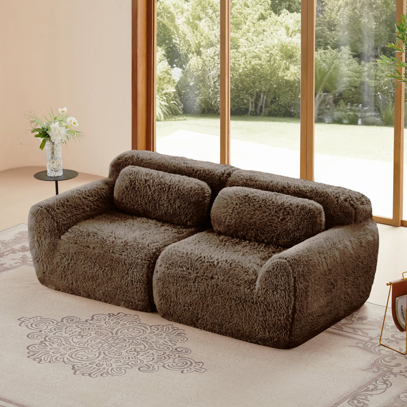 Canapé modulaire à 2 places pour canapé modulaire, conception antidérapante en tissu moelleux et moelleux, éponge haute densité 32D, conception ergonomique sans assemblage, avec coussins décoratifs pour le salon, chocolat