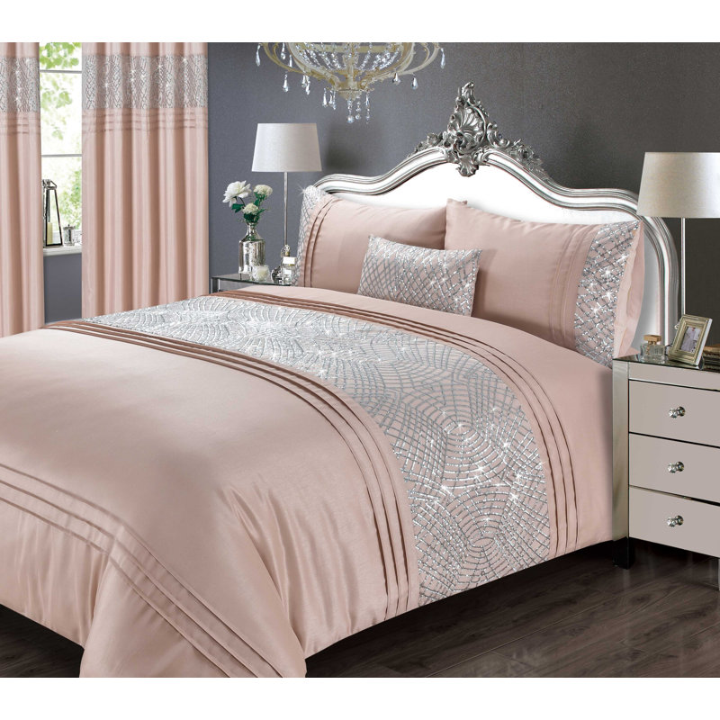 Ashlynn Polyester Solid Colour Duvet Cover with Pillowcases, Peach, Kingsize Duvet Cover + 2 Standard Pillowcases