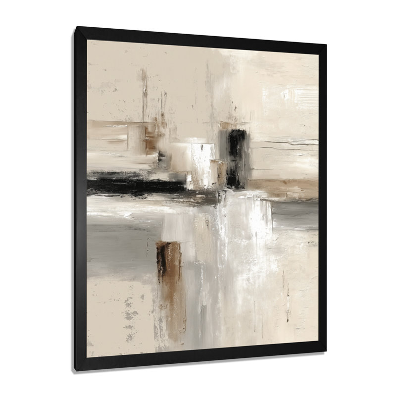 "Brown and Black Brushstroke", peinture abstraite sur toile brune, H 44 po x l 34 po, Cadre flottant, Noir