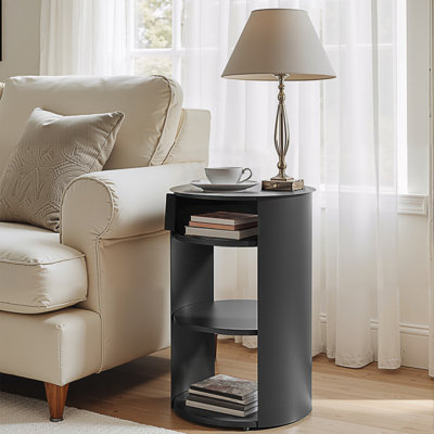 Table d'appoint ronde d'intérieur en métal à 3 niveaux avec armoire à porte coulissante