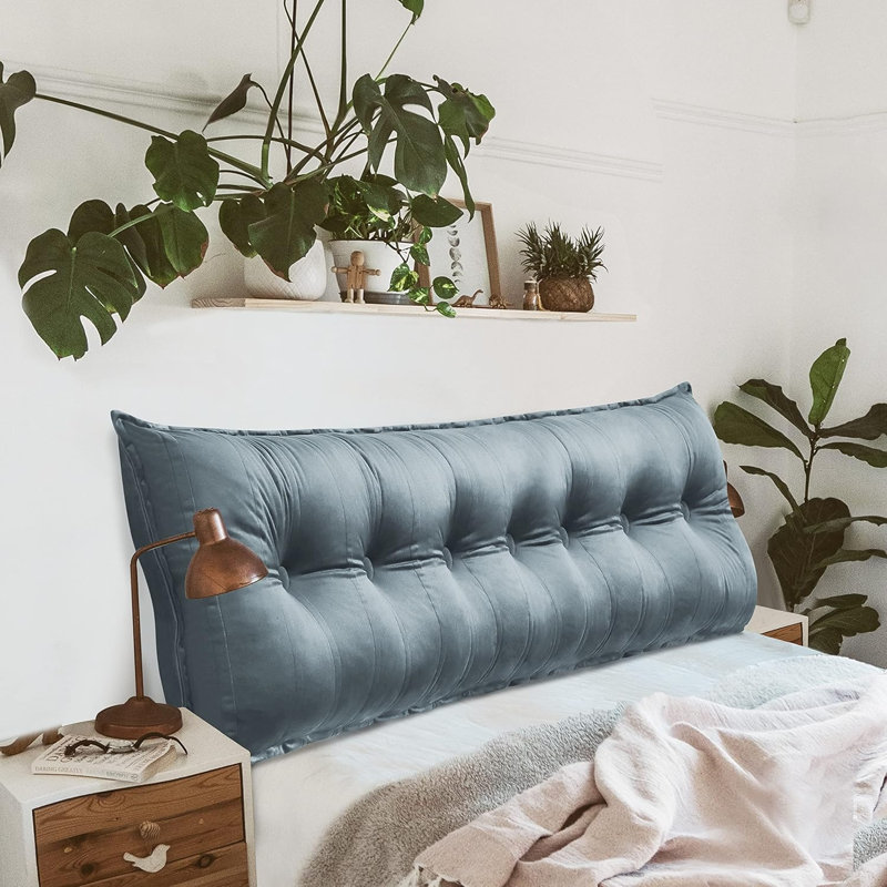 Coussin de tête de lit à dossier capitonné en velours de coton capitonné avec repose-tête et dossier, Très grand lit, Gris