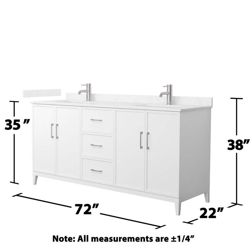Meuble-lavabo double 72 po avec plateau en marbre Elan, Marbre de culture de Carrare, Blanc, Nickel brossé