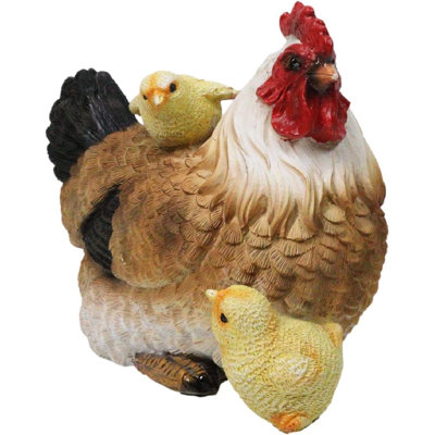 Rustic Farmhouse Chicken Mother Hen With Adorable Chicks Animal Family Figurine