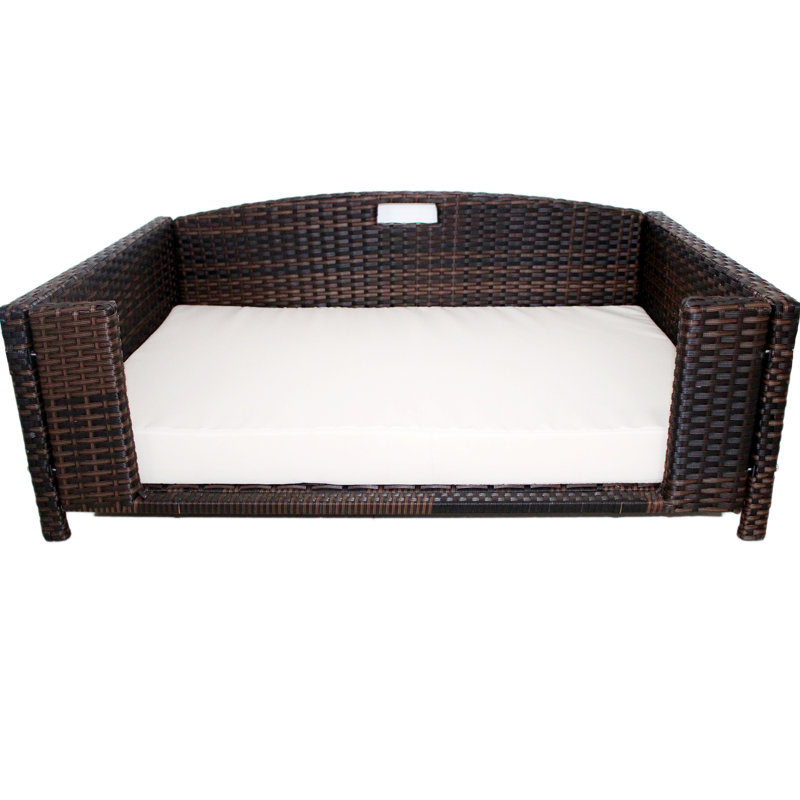 Cristobal Rattan Rectangular Dog Sofa, Medium (35" W x 23.5" D x 12" H)