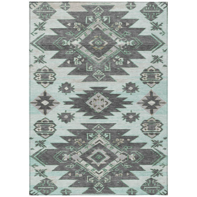 Machine Washable Indoor/Outdoor Xhevrie Mint Rug