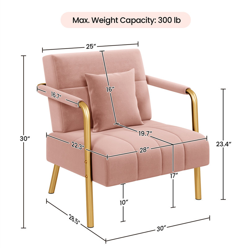 30″ W Accent Armchair with Cozy Pillow, Pink