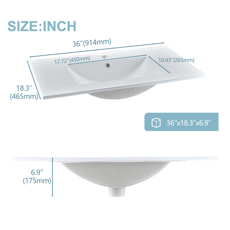 Plateau de meuble-lavabo simple 36 po en céramique avec lavabo
