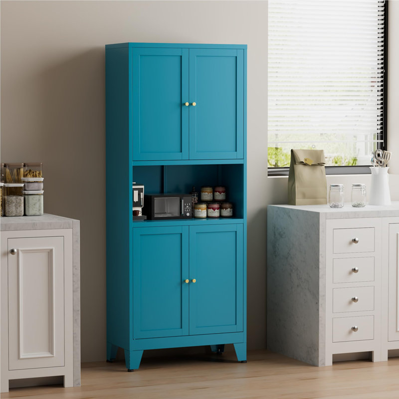 69" Tall Modern Kitchen Pantry, Blue