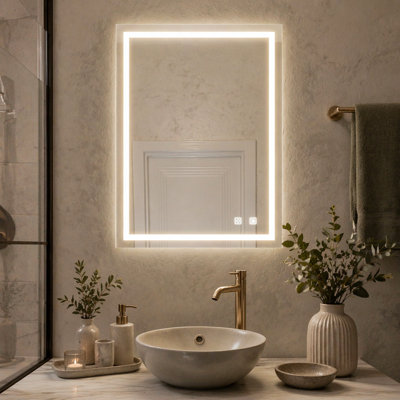Bathroom Led Classy Vanity Mirror With Focused Backplane,High Lumen,Dimmable Touch,Wall Switch Control, Anti-Fog ,CRI 95 Adjustable 3000K-4500K-6000K ,IP54 Waterproof  Vertical & Horizontal