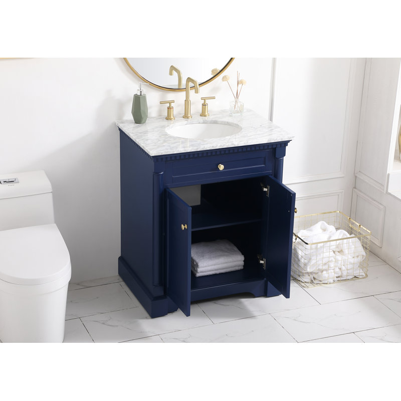 30'' Single Bathroom Vanity with Marble Top, Blue