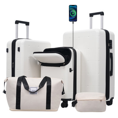 Ensemble de valises rigides 5 pièces avec sacs, bagage à main semi-ouvert 20 po avec port USB, bagage extensible 24 po 28 po avec roulettes doubles verrou TSA