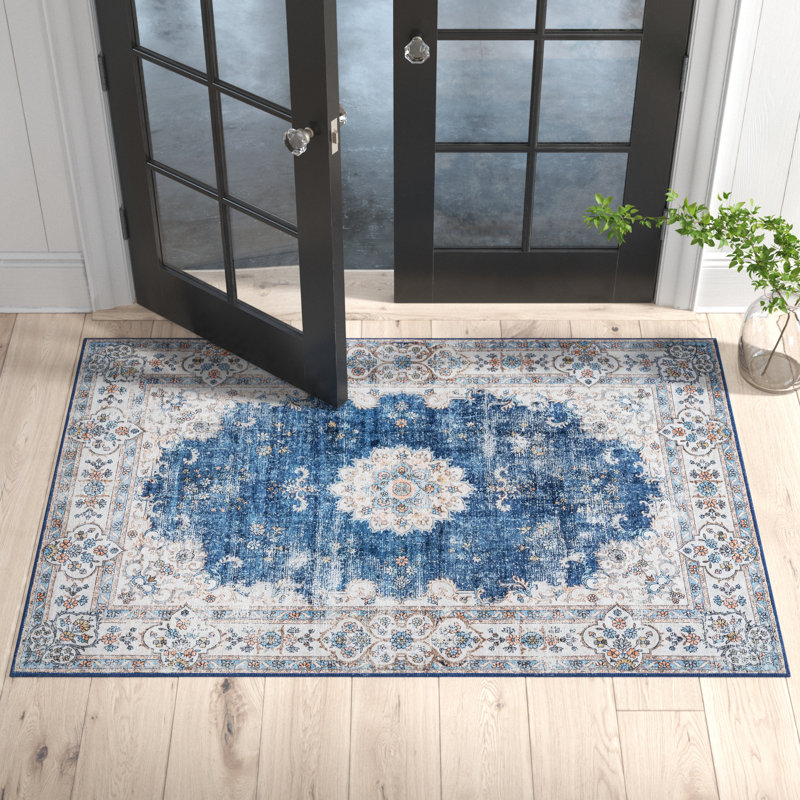 Ren Medallion Machine Washable Area Rug for Living Room Bedroom Dining Room Kitchen, Rectangle 4' x 6'