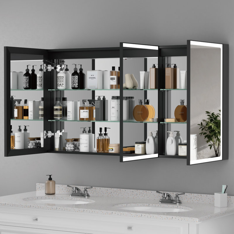 Grand l 60 po x l 32 po noir et blanc rectangulaire rectangulaire réglable en miroir, Wal / encastré, 3 couleurs